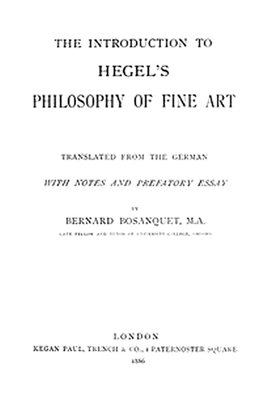 The Introduction to Hegel's Philosophy of Fine Arts