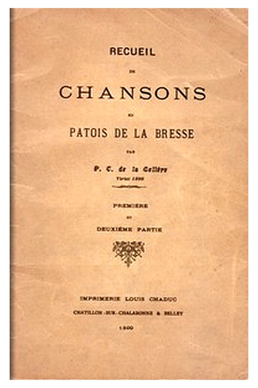 Recueil de chansons en patois de la Bresse