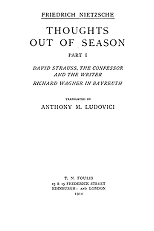 Thoughts out of Season, Part I