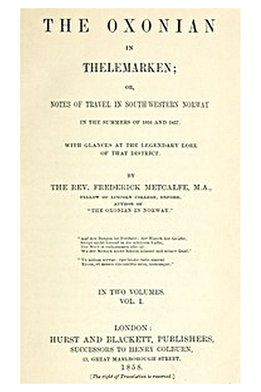 The Oxonian in Thelemarken, volume 1 (of 2)