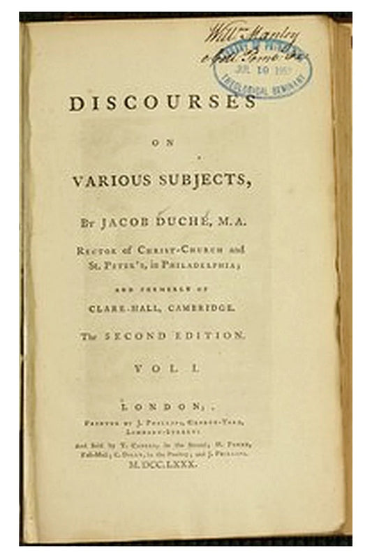 Discourses on Various Subjects, Vol. 1 (of 2)