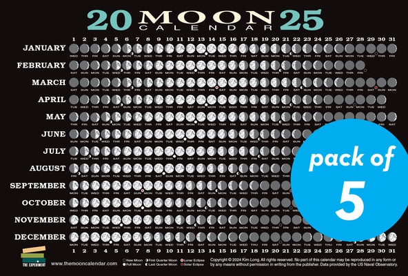 2025 Moon Calendar Card (5 Pack): Lunar Phases, Eclipses, and More! by Long, Kim