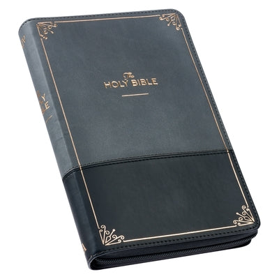 KJV Holy Bible Standard Size Faux Leather Red Letter Edition Thumb Index & Ribbon Marker, King James Version, Gray/Black, Zipper Closure by 