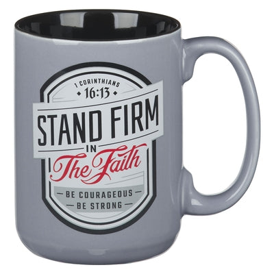 Christian Art Gifts Large Coffee & Tea Inspirational Scripture Mug for Men: Stand Firm - Encouraging Bible Verse Drinkware, Gray & Black, 14 Oz. by Christian Art Gifts