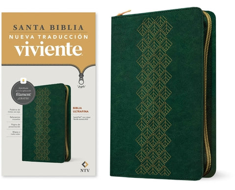 Biblia Ultrafina Ntv de Zíper, Con Filament (Sentipiel, Verde Esmeralda, Letra Roja) by Tyndale