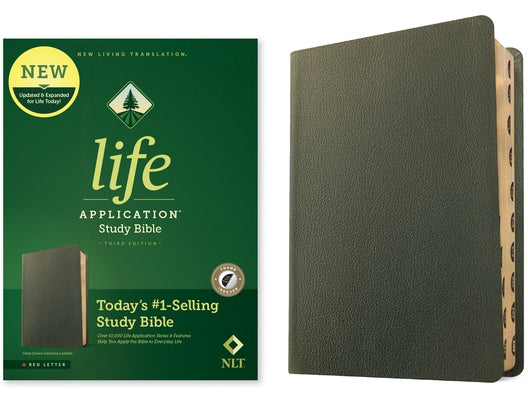 NLT Life Application Study Bible, Third Edition (Genuine Leather, Olive Green, Indexed, Red Letter) by Tyndale