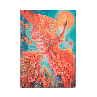 Paperblanks 2024-2025 Weekly Planner Firebird Birds of Happiness 18-Month Flexis MIDI Horizontal Elastic Band 224 Pg 80 GSM by Paperblanks
