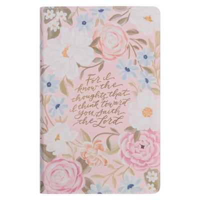 KJV Bible Giant Print Faux Leather for I Know the Plans, Pink Floral Printed Jer. 29:11 by Christian Art Gifts
