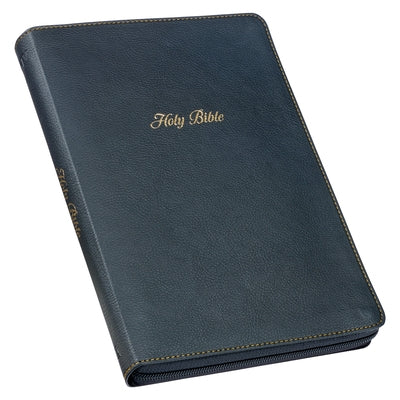 KJV Holy Bible, Thinline Large Print Faux Leather Red Letter Edition Thumb Index & Ribbon Marker, King James Version, Black, Zipper Closure by Christian Art Gifts
