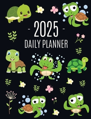 Turtle Planner 2025: Cute Tortoise Organizer: January-December (12 Months) Beautiful Agenda With Green Reptile Animal, Butterflies & Flower by Press, Happy Oak Tree