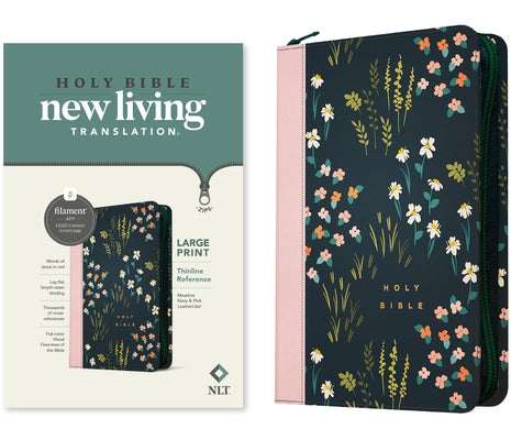 NLT Large Print Thinline Reference Zipper Bible, Filament Enabled (Leatherlike, Meadow Navy & Pink, Red Letter) by New Living Translation