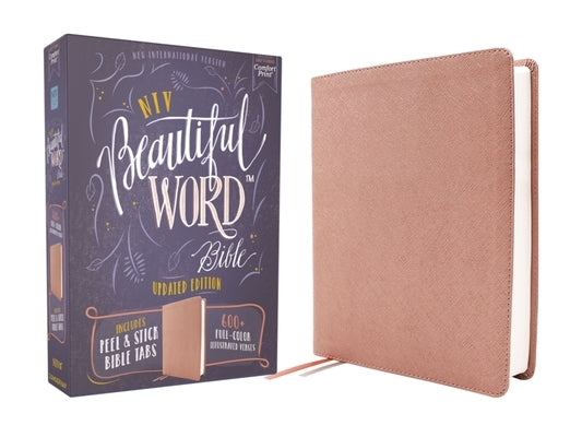 Niv, Beautiful Word Bible, Updated Edition, Peel/Stick Bible Tabs, Leathersoft, Pink, Red Letter, Comfort Print: 600+ Full-Color Illustrated Verses by Zondervan