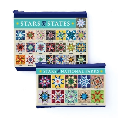 Carol Doak's Fabulous Stars & States Eco Pouch Set: Two Reusable Zipper Pouches from Recycled Materials for Crafts, Makeup, Travel & More by Doak, Carol