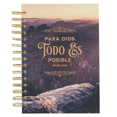 Christian Art Gifts Journal W/Scripture, Diario Espiral Montaña Todo Es Posible Mat. 19:26, Large, Hardcover Notebook, Wire Bound by Christian Art Gifts