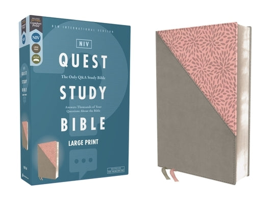 Niv, Quest Study Bible, Large Print, Leathersoft, Gray/Pink, Comfort Print: The Only Q and A Study Bible by Christianity Today Intl