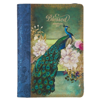 Christian Art Gifts Scripture Journal Blue/Peacock Printed Blessed Jeremiah 17:7 Bible Verse Inspirational Faux Leather Notebook, Zipper Closure, 336 by Christian Art Gifts