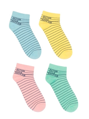 Library Card Ankle Socks 4-Pack - Large by Out of Print