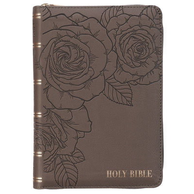 KJV Bible Compact Faux Leather LP Gray W/Zipper by Christian Art Gifts