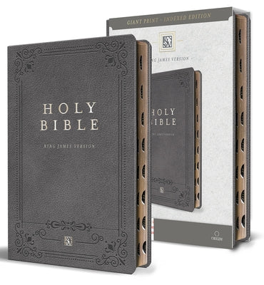KJV Holy Bible, Giant Print Thinline Large Format, Gray Premium Imitation Leather with Ribbon Marker, Red Letter, and Thumb Index by Origin