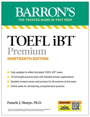 Toefl, IBT Premium, Nineteenth Edition: Prep Book with 10 Practice Tests + Comprehensive Review + Online Audio (2026) by Sharpe, Pamela J., PH. D.