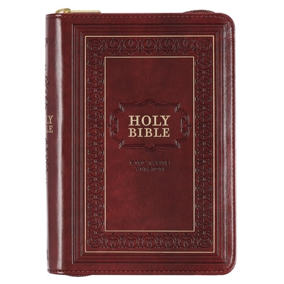 KJV Holy Bible, Compact Large Print Faux Leather Red Letter Edition - Ribbon Marker, King James Version, Burgundy, Zipper Closure by 