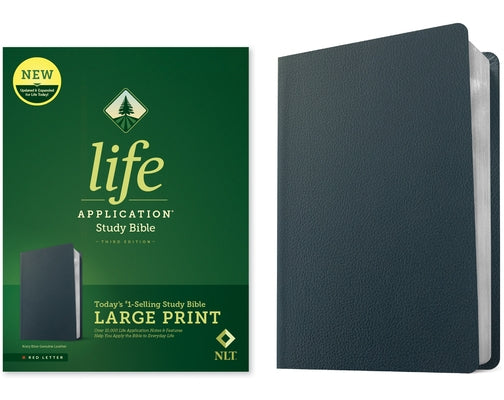 NLT Life Application Study Bible, Third Edition, Large Print (Genuine Leather, Navy Blue, Red Letter) by Tyndale