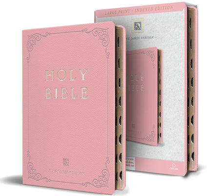 KJV Holy Bible, Large Print Handy Size Format, Pink Premium Imitation Leather with Ribbon Marker, Red Letter, Thumb Index by King James Version
