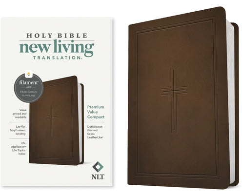 NLT Premium Value Compact Bible, Filament Enabled (Leatherlike, Dark Brown Framed Cross) by New Living Translation