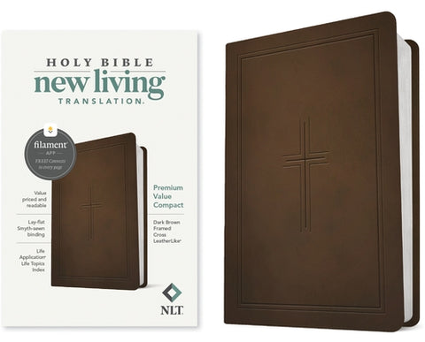 NLT Premium Value Compact Bible, Filament Enabled (Leatherlike, Dark Brown Framed Cross) by New Living Translation