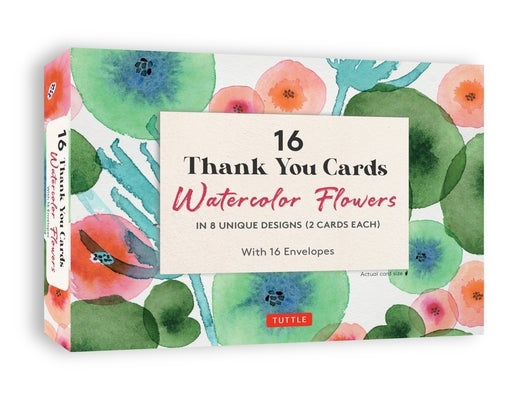 16 Thank You Cards Watercolor Flowers: 4 1/2 X 3 Inch Blank Cards in 8 Lovely Designs (2 Each) with 16 Envelopes by Tuttle Studio