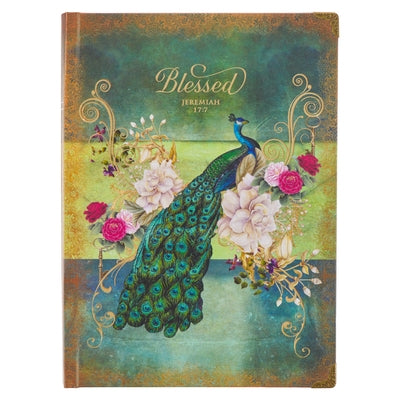 Christian Art Gifts Peacock Journal W/Scripture Blessed Jeremiah 17:7 Bible Verse Road/288 Ruled Pages, Large Hardcover Teal Notebook by Christian Art Gifts