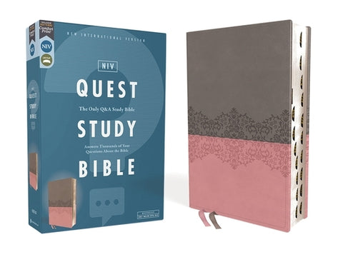 Niv, Quest Study Bible, Leathersoft, Gray/Pink, Thumb Indexed, Comfort Print: The Only Q and A Study Bible by Christianity Today Intl