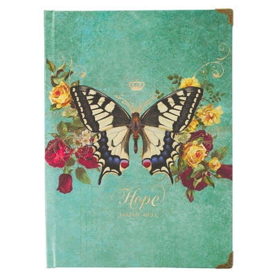 Christian Art Gifts Butterfly Journal W/Scripture Hope Isa. 40:31 Bible Verse Road/288 Ruled Pages, Large Hardcover Teal Notebook by Christian Art Gifts