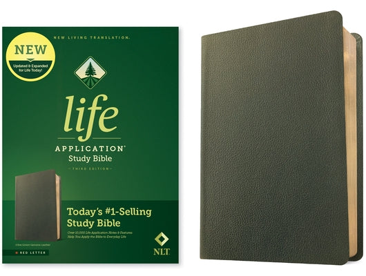 NLT Life Application Study Bible, Third Edition (Genuine Leather, Olive Green, Red Letter) by Tyndale