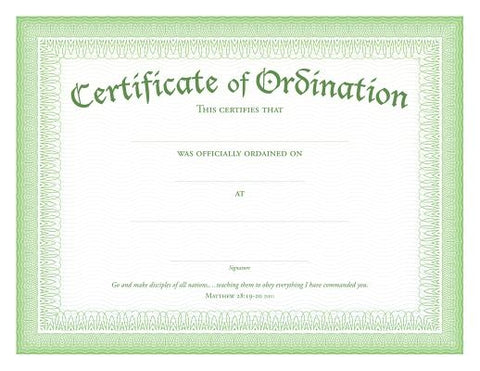 Ordination Certificate by Warner Press