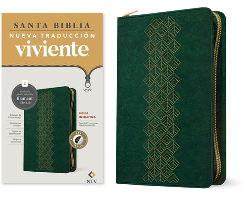 Biblia Ultrafina Ntv de Zíper, Con Filament (Sentipiel, Verde Esmeralda, Índice, Letra Roja) by Tyndale