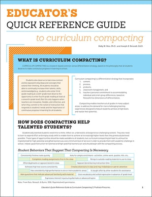 Educator's Quick Reference Guide to Curriculum Compacting by Reis, Sally M.