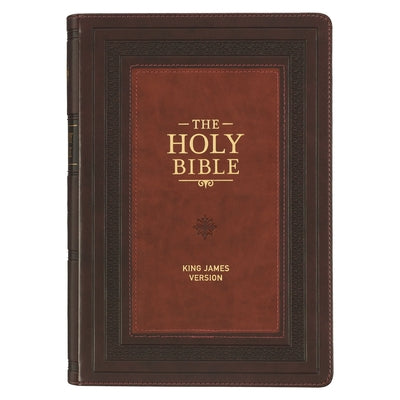 KJV Study Bible, Large Print King James Version Holy Bible, Thumb Tabs, Ribbons, Faux Leather Burgundy/Toffee Debossed by Christian Art Gifts