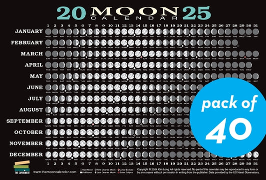 2025 Moon Calendar Card (40 Pack): Lunar Phases, Eclipses, and More! by Long, Kim