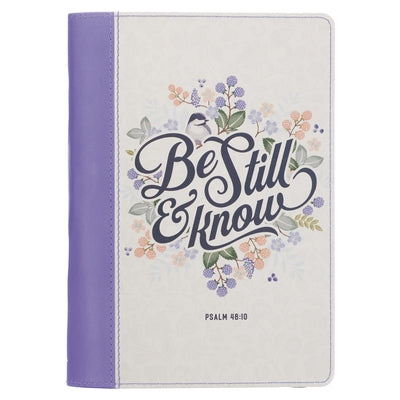 Christian Art Gifts Classic Journal Be Still and Know Psalm 46:10 Bible Verse Inspirational Scripture Notebook for Women, Ribbon Marker, Purple Faux L by Christianart Gifts