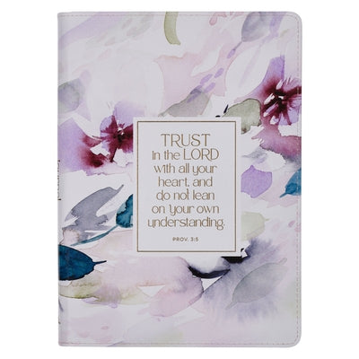 Christian Art Gifts Purple Vegan Leather Zipped Journal, Inspirational Women's Notebook Floral Trust in the Lord Scripture, Flexible Cover, 336 Ruled by Christian Art Gifts