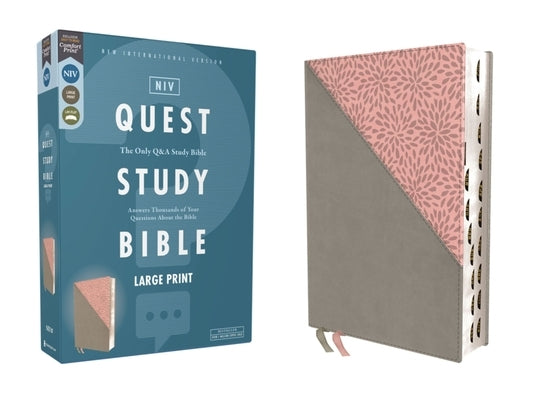 Niv, Quest Study Bible, Large Print, Leathersoft, Gray/Pink, Thumb Indexed, Comfort Print: The Only Q and A Study Bible by Christianity Today Intl