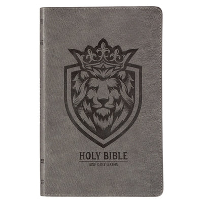 KJV Holy Bible, Gift Edition for Boys King James Version, Faux Leather Flexible Cover, Charcoal Gray Lion Emblem by Christian Art Gifts