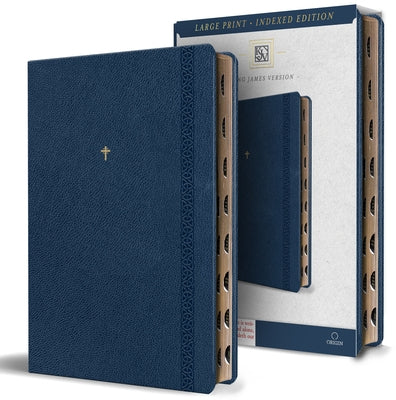 KJV Holy Bible, Large Print Handy Size Format, Blue Premium Imitation Leather with Ribbon Marker, Red Letter, Thumb Index by King James Version