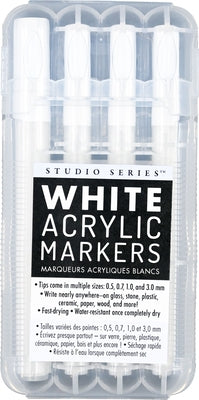 Studio Series White Acrylic Markers (Set of 4 Permanent Markers with Different Tip Sizes) by 