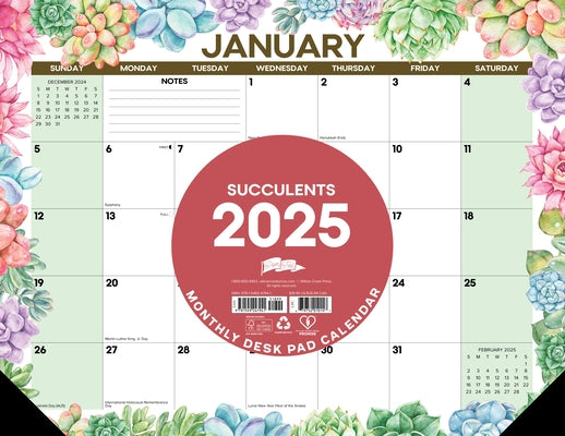 Succulents 2025 22 X 17 Large Monthly Deskpad by Willow Creek Press