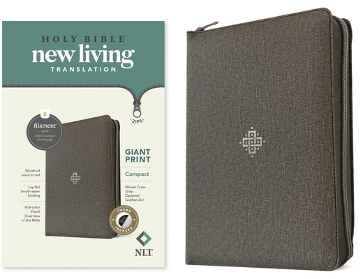 NLT Compact Giant Print Zipper Bible, Filament-Enabled Edition (Leatherlike, Woven Cross Gray, Indexed, Red Letter) by Tyndale
