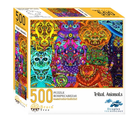 Brain Tree - Tribal Animals 500 Piece Puzzles for Adults: With Droplet Technology for Anti Glare & Soft Touch by Brain Tree Games LLC