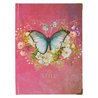 Christian Art Gifts Butterfly Journal W/Scripture Be Still Psalm 46:10 Bible Verse Road/288 Ruled Pages, Large Hardcover Pink Notebook by Christian Art Gifts