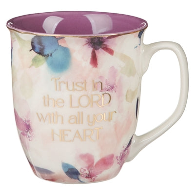 Christian Art Gifts Large Coffee & Tea Inspirational Scripture Mug for Women: Trust in the Lord - Encouraging Bible Verse Drinkware, Purple Floral, 14 by Christian Art Gifts